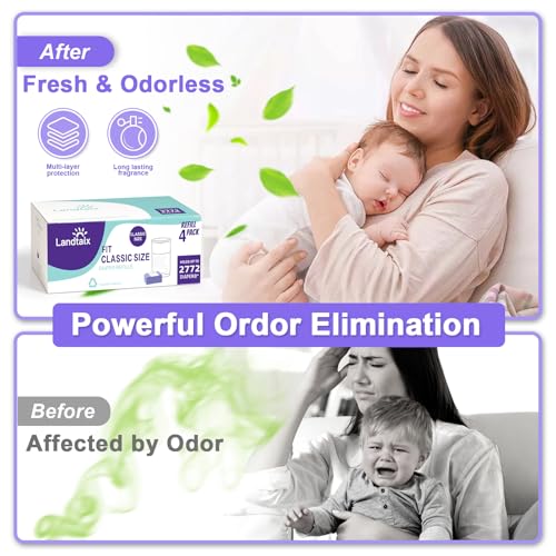 Image of Refills Only Compatible with Dekor Classic Diaper Pail Refills|4 Pack for 2772 Diapers(Extra 40% Lengths)Diaper Pail Bags with Extra 30% Thickness Powerful Odor Eliminate Lavender Scent for Baby /Adult