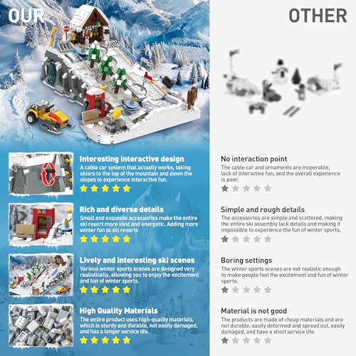 Winter Ski Resort Building Block, City Ski and Climbing Center Building Block with Ski Shop and Snowmobile, Ski Slope Block for Winter Sports Play, Fun Gift Idea for Kids and Ski Fans, 2200Pcs - Image 3
