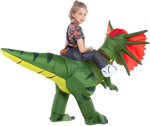 Miniatura 3 de HSCTEK Disfraz inflable de dinosaurio para niños, T-rex, velociraptor, triceratops, dilophosaurus, pteranodon, carnotaurus