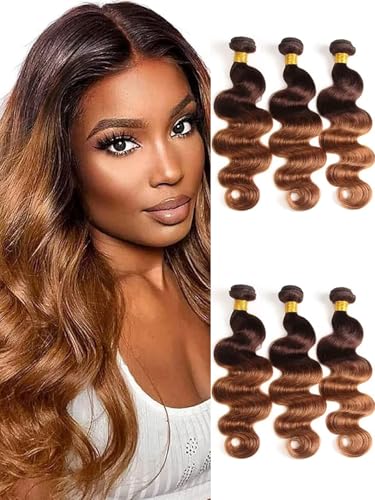 ELEE'S HAIR Ombre Menschenhaar Bundles Ombre Körperwelle 3 Bundles Ombre Brasilianisches Menschenhaar Bundles Remy Haarkörperwelle Double Weft Hair 100% Menschenhaar T4/30 (20 22 24)