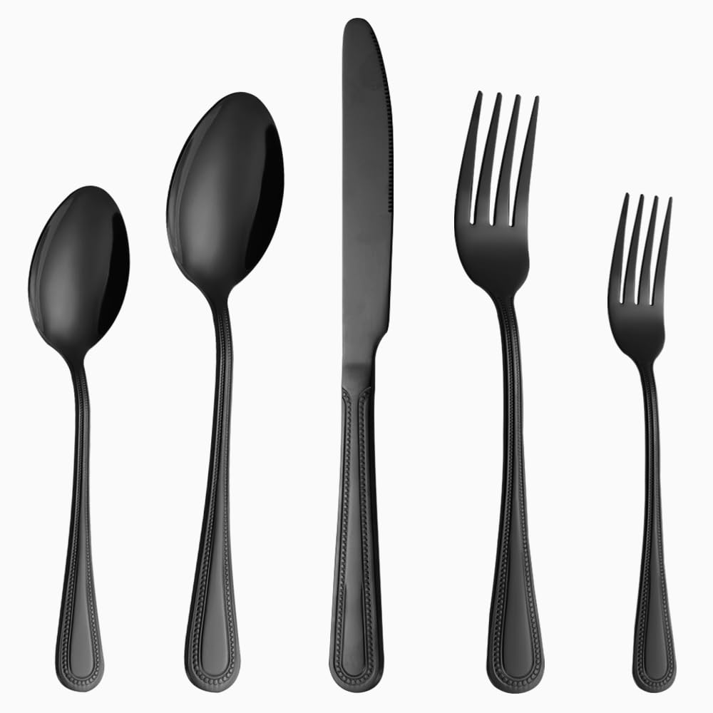 Silverware Set,20-Piece Stainless Steel Flatware Set for 4,Food-Grade Stainless Steel Cutlery Set, Dishwasher Safe, Mirror-Finished Utensil Sets,Reusable Cutlery Set,Black — Amazon image 10