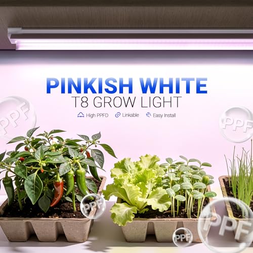 Image of Barrina 4FT T8 Plant Grow Light, 252W(6 x 42W, 1400W Equivalent), Full Spectrum, LED Growing Lamp Fixture for Indoor Plant Growing, with ON /Off Switch & V-Shaped Reflector, Pinkish White, 6-Pack