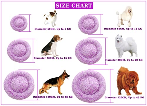 Comlax Beruhigende Donut Hundebetten XL, Rundes Kissen mit abnehmbarem waschbarem Bezug, Anti-Angst-Kunstfell-Kuscheltier, Flauschiges, bequemes, pelziges Haustierbett (80cm, Lila)