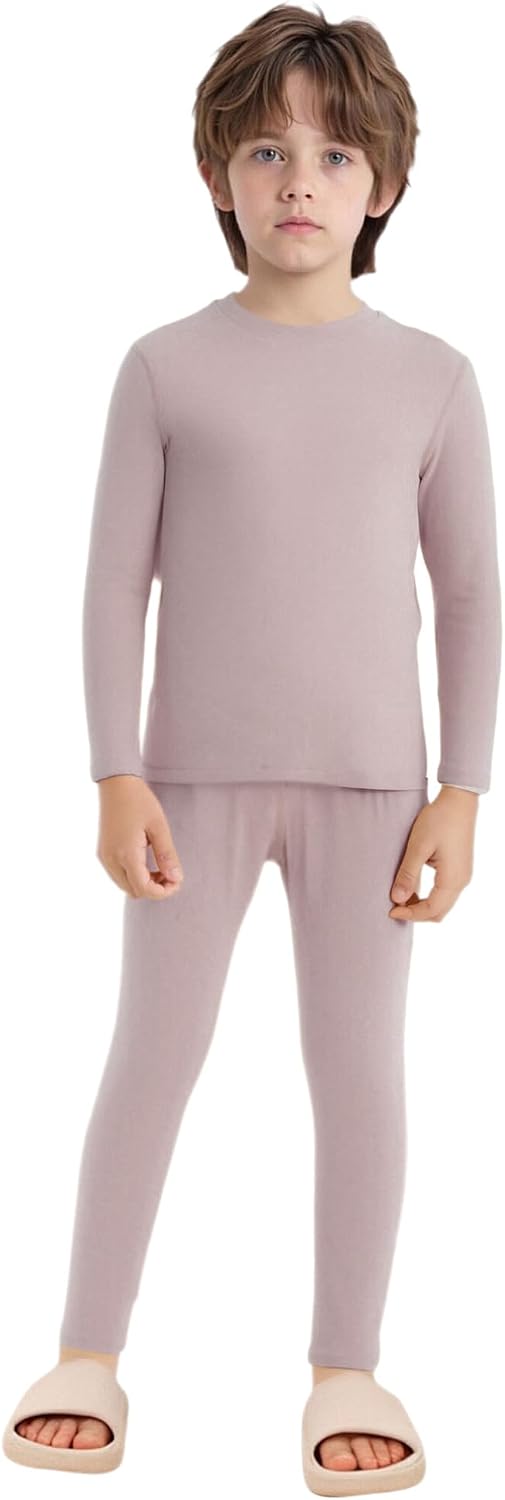 TiaoBug Kids Girls Boys Fuzzy Thermal Shirt Underwear Skinny Pants Set School Home Fleece Sleepwear Homewear Pink 13-14 Years