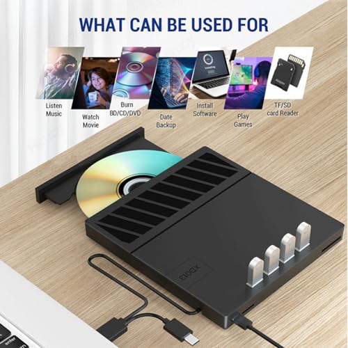 Ammboco USB 3.0 Tipo-C Multiplicación externa Blu-Ray Unidad óptica CD/DVD/BD -/+RW Reproductor Grabador Grabador Lector para Laptop PC - imagen 6