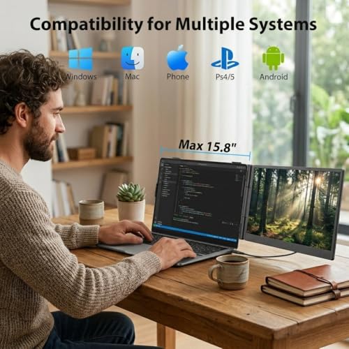 Image of Leudaich Laptop Screen Extender, 14 inch FHD 1080P IPS Laptop Monitor Extender Dual Screen, Portable Monitor for Laptops 13-16 inch with USB-C /HDMI Port, Plug & Play for Windows /Mac /Android