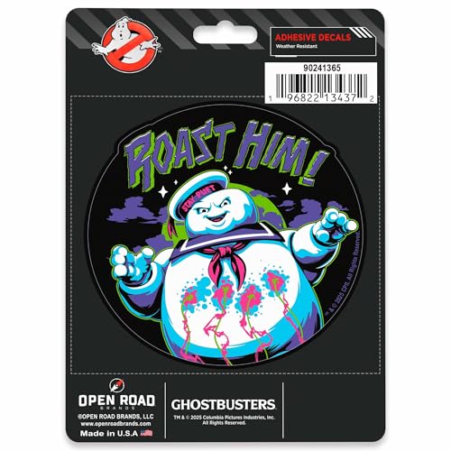 Image of Ghostbusters Stay Puft Marshmallow Man Roast Him Adhesive Vinyl Decal - Spooky Sticker for Laptop or Water Bottle