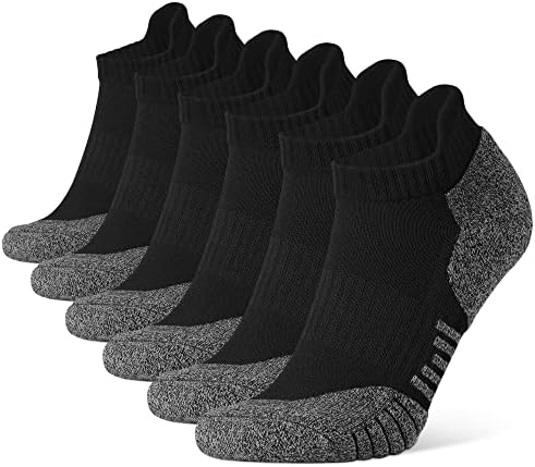 Closemate Mens Sport Ankle Socks 6 Pairs Low Cut Cotton Cushioned Tab Non-Slip Breathable Athletic Running Socks (6Black, Size L)
