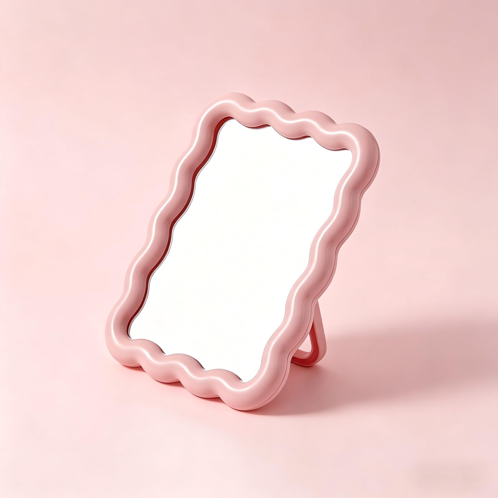 Tivleed Wavy Desk Mirror - Pink Aesthetic Tabletop Mirror for Vanity, Portable Decorative Mirror for Home & Office Decor, Lightweight Makeup Mirror with Stylish Design (peach pink, Small)