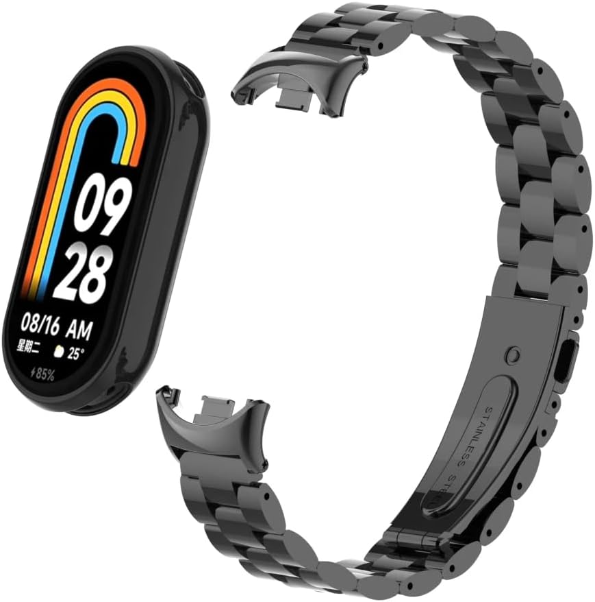O Ozone Metal Watch Strap Compatible with Xiaomi Smart Band 10 / Band 9 / Band 8, 3 beads Stainless Steel Adjustable Smartwatch Replacement Bracelet Wristbands for Men Women
