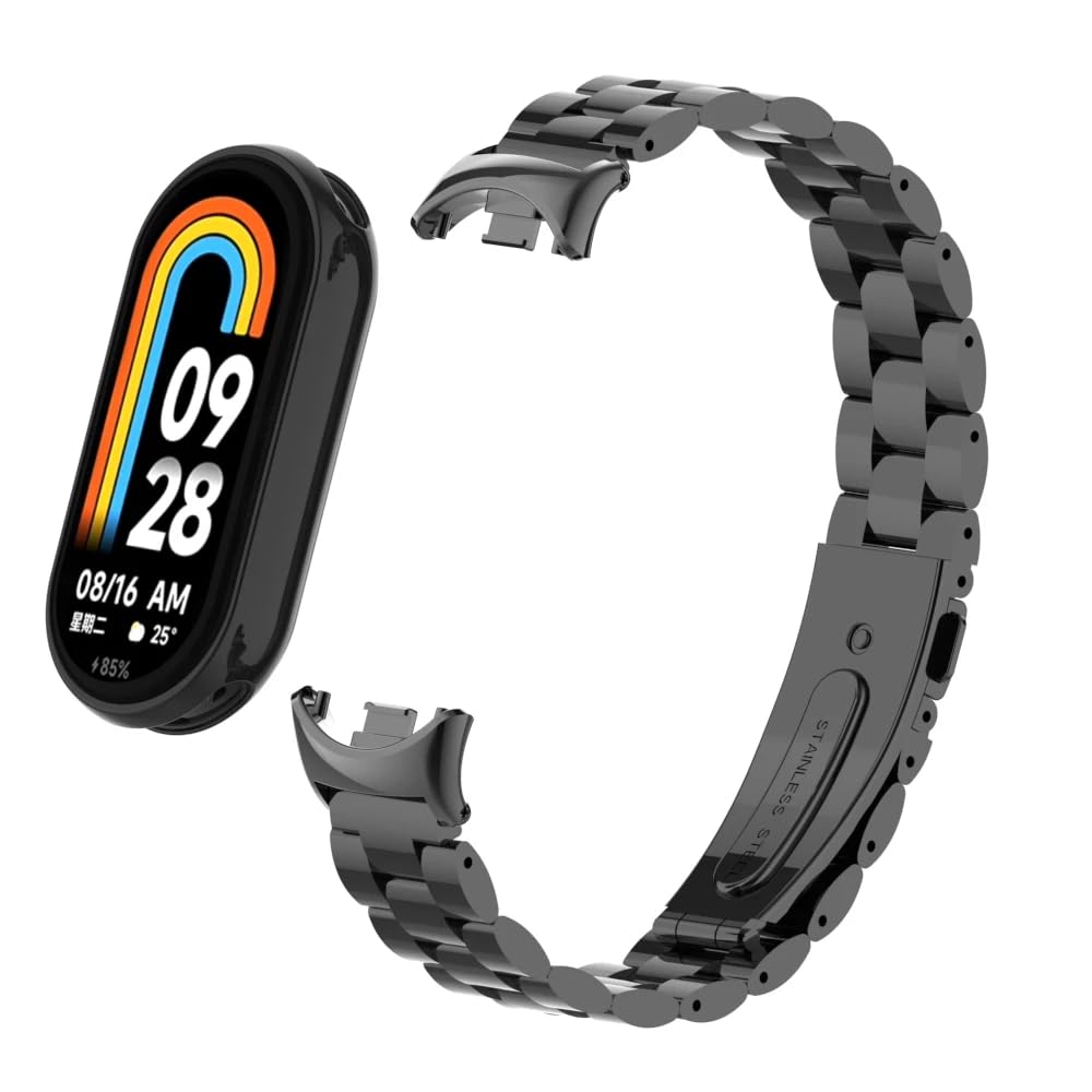 O Ozone Metal Watch Strap Compatible with Xiaomi Smart Band 10 / Band 9 / Band 8, 3 beads Stainless Steel Adjustable Smartwatch Replacement Bracelet Wristbands for Men Women