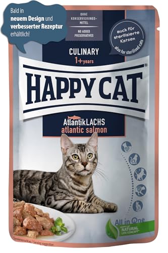 Happy Cat - Culinary Meat in Sauce Atlantik Lachs Pouch - Nassfutter für ausgewachsene Katzen & Kater - 24 x 85g