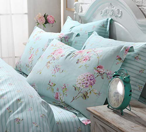 Fadfay French Country Duvet Cover Set King/California King 100% Cotton Floral Bedding Farmhouse Hydrangea Flower And Rose Floral Shabby Comforter Covers With Hidden Zipper - No Filling #TOP5
