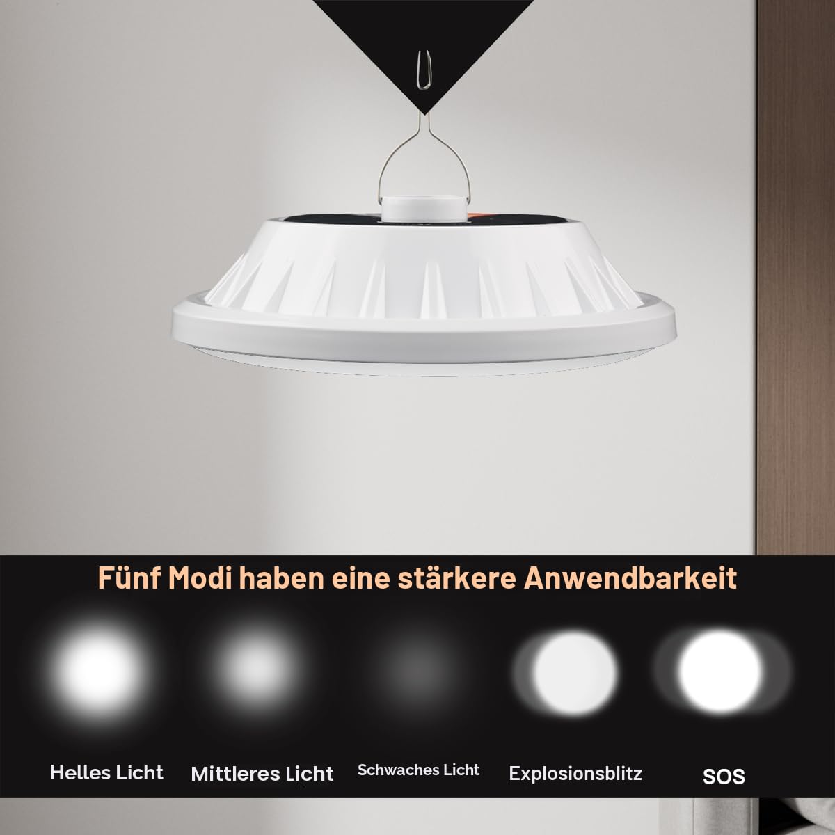 Camping Lampe solar, 2000 LM Campinglampe Aufladbar, Zeltlampe mit Solar & USB-C Ladung, Wasserdicht Camping Licht fur Stromausfällen, Wandern, Notfälle