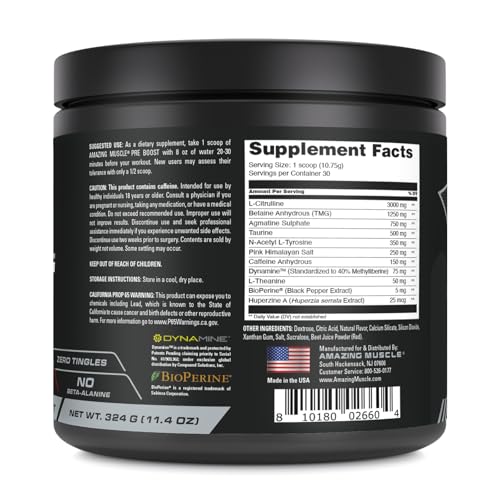 Image of Amazing Muscle Pre Boost | 30 Servings | 324 Grams | Pre-Workout Supplement | Fruit Punch Flavor | Made in USA