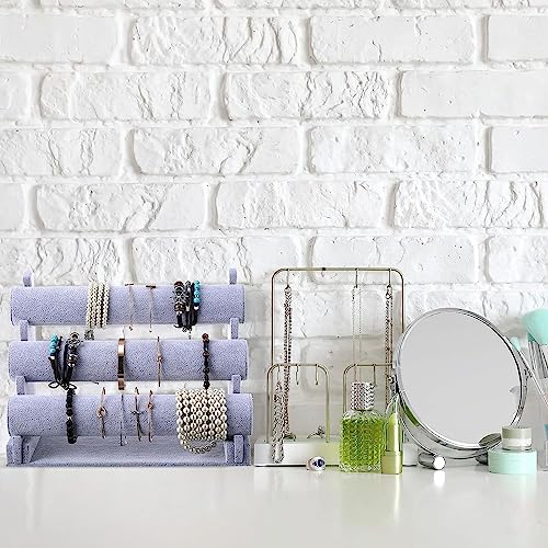 Image of 3 Roll Velvet Bangle Stand Wooden Jewellery Display Stand (Grey)