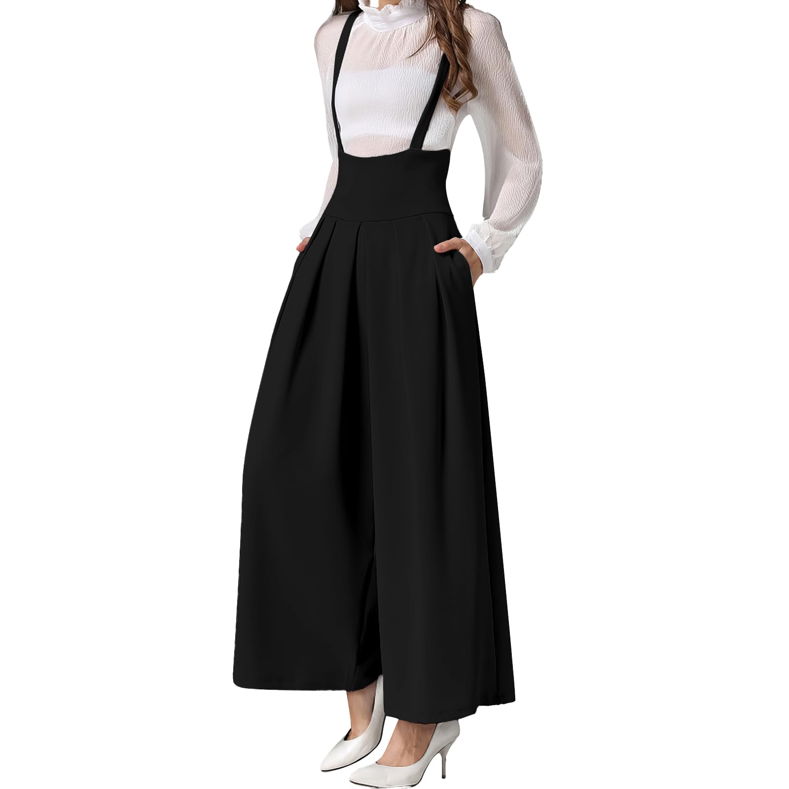 DayaEmmoTQ Mono de Mujer Tirantes Finos Pantalones de Talle Alto de Pierna Ancha Largo sin Mangas Suelto con Bolsillos Mono