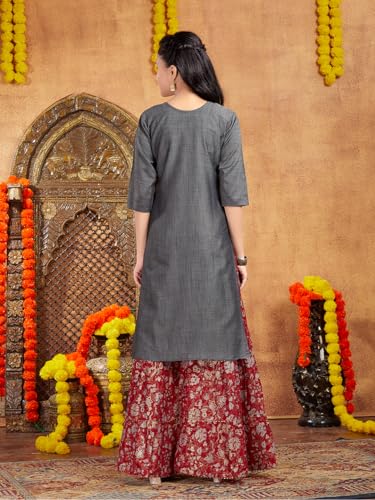 Image of Aarika Girls Ethnic Wear White Colour Tribal Print Cotton Blend Kurti
