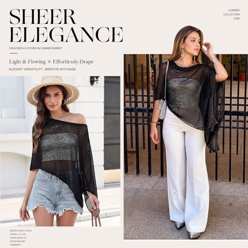 Image of Women Sheer Poncho Shrug Summer Sheer Blouse Top Lightweight Poncho Bolero for Evening Dress