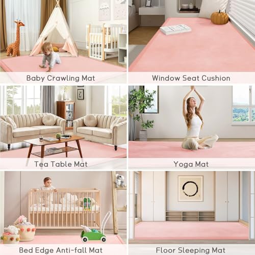 Image of Baby Play Mat for Floor Nursery Rug Muscle Mat Area Rug Playroom Rug 71 inchx79 inch Playpen Mat Elastic Foam 1.3 inch Thick Crawling Mat for Babies,Toddlers, Infants, Kids,Light Pink