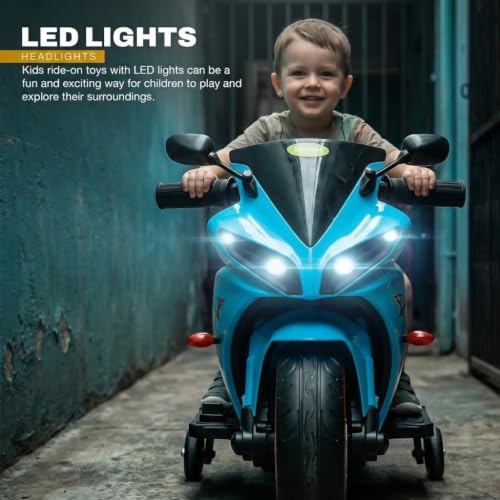 Image of Baybee R7 Baby Electric Bike for Kids with LED Lights & Music | Toddler Ride on Baby Bike with Foot Acceleration | Rechargeable Battery Operated Bike for Kids 1 to 3 Years Boys Girls (Ceyon Blue)