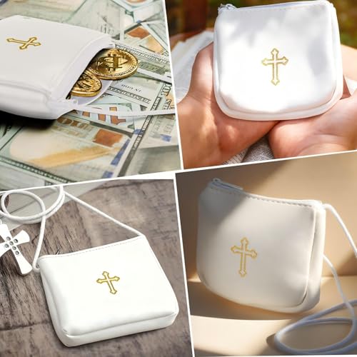 Image of Leather Communion Burse for Pyx, Catholic Pyx Case with Strap for Communion Host Priests Deacons Gifts
