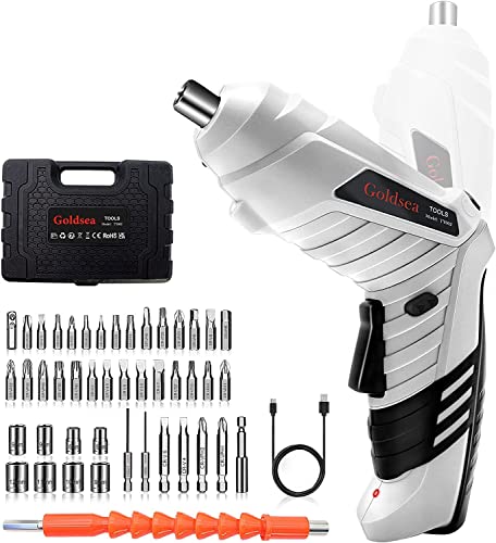 Electric Screwdriver Cordless?Goldsea Cordless Drill & Screwdriver Set?47 in 1 Power Tools 4.2V Li-ion 3.5Nm Rotatable Cordless Electric Drill Drivers Home Improvement DIY