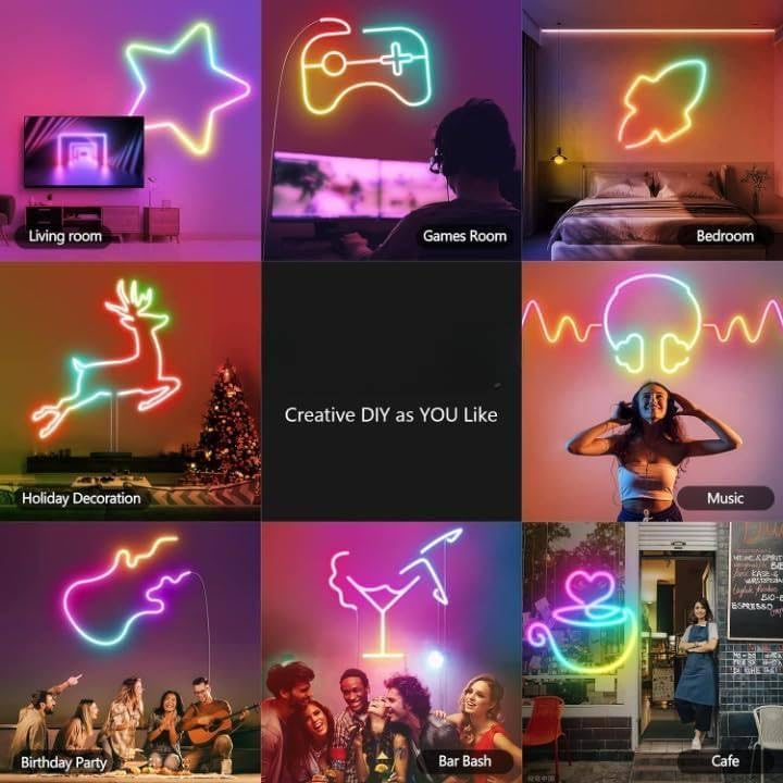 Image of Neon LED Strip Light RGB Magic 16.4 Feet with App Control, Remote Control, Music Sync, Multi-Colour Modes | Led Strip Lights | Flexible | Strip Lights | Ideal for Diwali & Events | 5 Meter