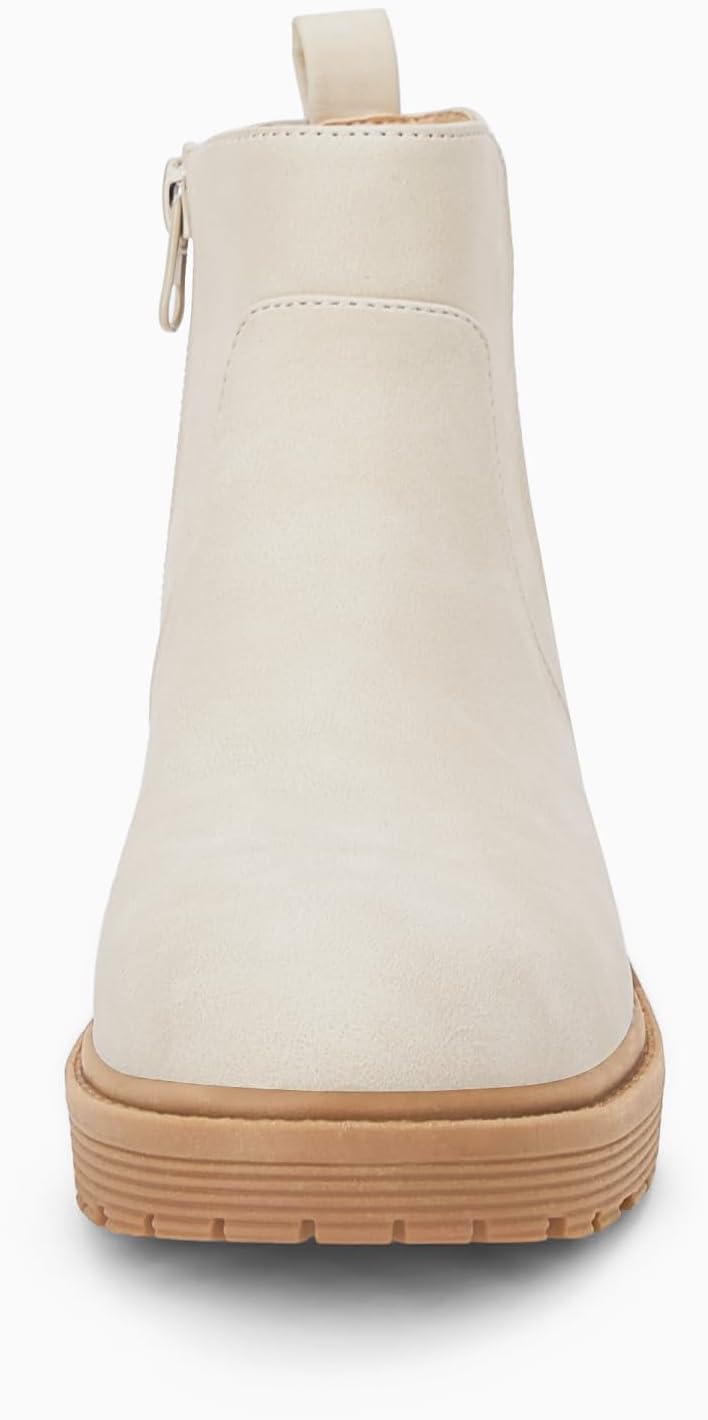 Coutgo Girls Kids Lug Sole Ankle Boots Side Zip Chunky Low Heel Slip On Winter Casual Chelsea Booties Shoes