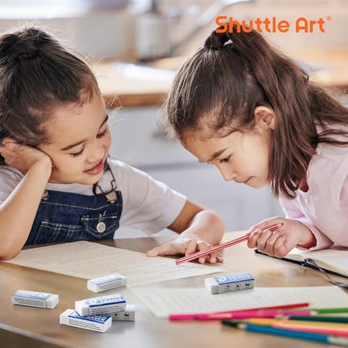 Image of Erasers, Shuttle Art 72 Pack Premium Erasers Bulk, White Eraser Classroom Set for Kids Teachers as School and Office Supplies