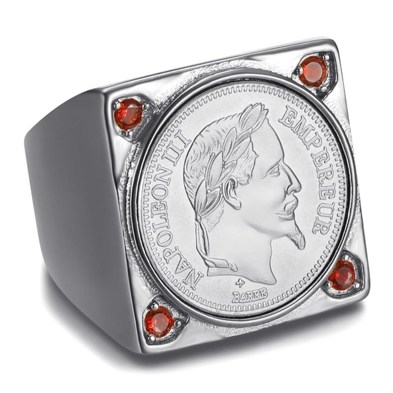 BOBIJOO Jewelry - Bague Napoléon carrée Chevalière Homme Acier Inoxydable Argenté Rubis Rouge Zirconium - 66 (11 US)