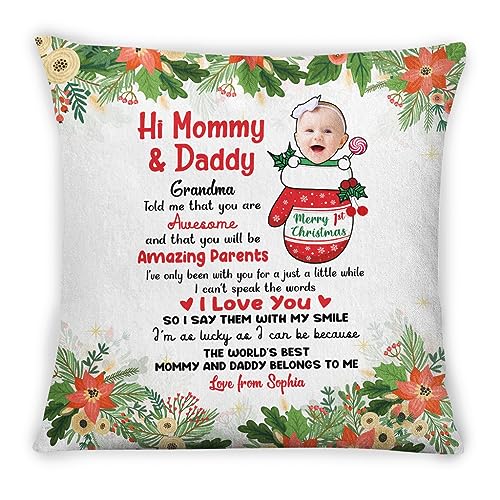 46Custom Personalized Square Pillow for New Parents from Baby Family New Parents Gifts Grandma Told Me You are Awesome Cute Baby Glove Custom Name Double Sided Sofa Couch Cushion On Christmas