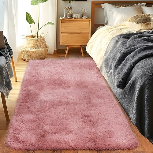 Runner Rugs for Bedroom 2x6 Rug Runners for Hallways Non Slip Soft Shag Bedside Rug, Fluffy Area Rug Throw Rugs for Living Room, Floor Carpet Runner for Nursery Kids Dorm, Blush