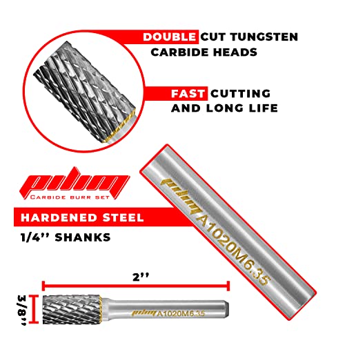 Pilim P-S-10 Tungsten Carbide Burr Set 1/4 Inch Shank 10Pc Double Cut Rotary Cutting Burrs Die Grinder Bits thumb #3