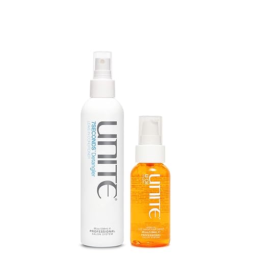 UNITE Cabello – 7SECONDS Detangler & U Oil – Aceite de argán – Domina el encrespamiento, brillo, protege los rayos UV y calor, 8 onzas, 4 onzas