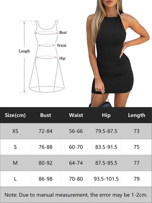 Vestito Donna Corto Sexy Mini Abito Asimmetrie Collo Rotondo Senza Maniche Vestito Estivo da Sera Elegante Bodycon Abiti con Increspato Casual Vestiti Aderente Curvy per Cocktail Discoteca