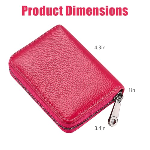Red RFID credit card holder for women, 20-slot leather wallet card case with zip closure3