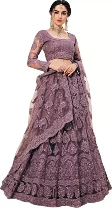 BhurakhiyaWomen's Net Embroidered Semi-Stitched Lehenga Choli