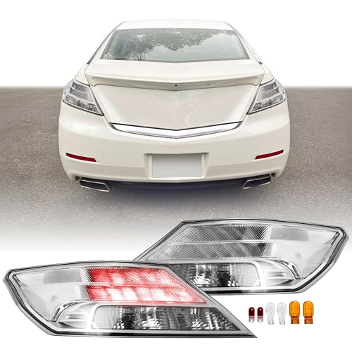 USR 09-14 TL Tail Light – CLEAR Tail Lamps (Left + Right) Pair - Compatible with 2009-2014 Acura TL UA8/UA9 All Models/Trims Including SH-AWD and Base (ALL CLEAR TAIL LIGHTS with RED BUILT IN LED)