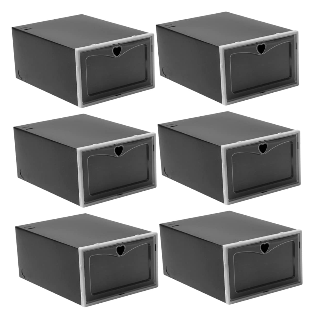TOPBATHY Cajas Organizadoras De Zapatos De Plástico Negro 33x23x14.5 Cm Tapa Abatible, Diseño Apilable y Ventilado, Set De 6 Unidades para Almacenamiento De Zapatillas Deportivas En Hogar