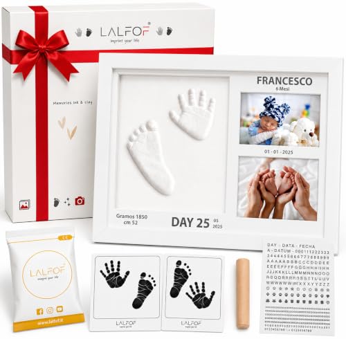 Lalfof Marco Huellas Bebe Recien Nacidos Nombre|Regalo Bebe Recien Nacido Niño y Niña| Regalos Originales Bebes 1 Año| Regalo Bautizo Niño y Niña| Testado Dermatológicamente