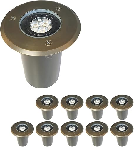 Miniatura 8 de COLOER Luces de pozo de latón fundido a presión, paquete de 4 con bombilla, 5 W 2700 K, luz blanca cálida para exteriores, luces LED de bajo voltaje