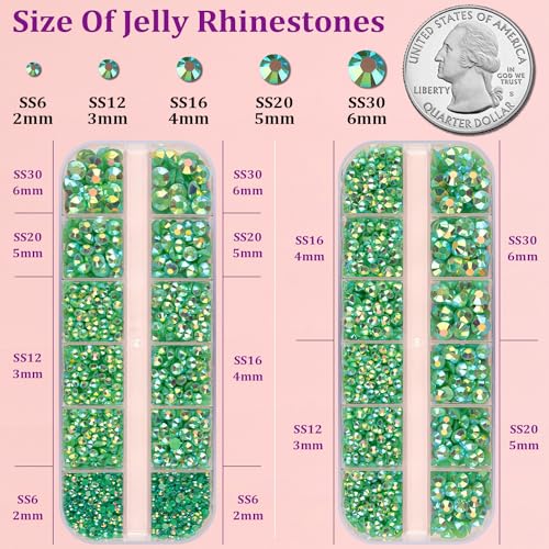 Image of Resin Jelly Rhinestones for Crafting with B7000 Jewelry Glue, 2 Boxes Dark Green AB Flatback Crystals with 3Pcs 10ml Glue, Bedazzling Non Hotfix Gems for DIY Tumblers Clothing Shoes Manicure
