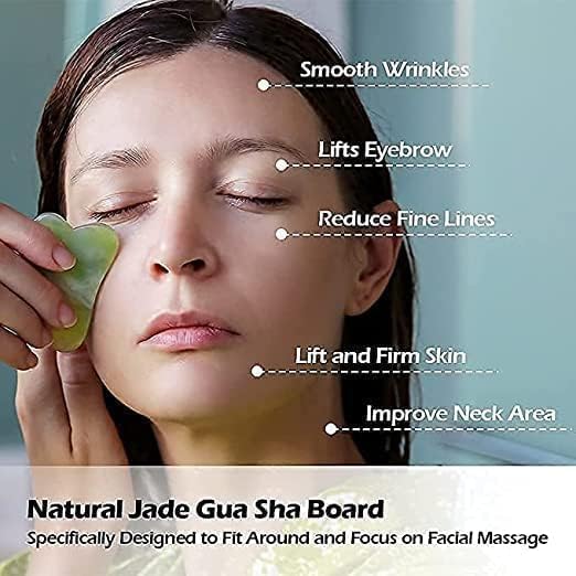 Image of NEW Facial Massager Jade Roller & Gua Sha Tool Natural Himalayan Stone For Face Neck Healing Skin Wrinkles & Serum Application Hair Scalp Brush & Ice Massager Combo Offer Pack Of 4