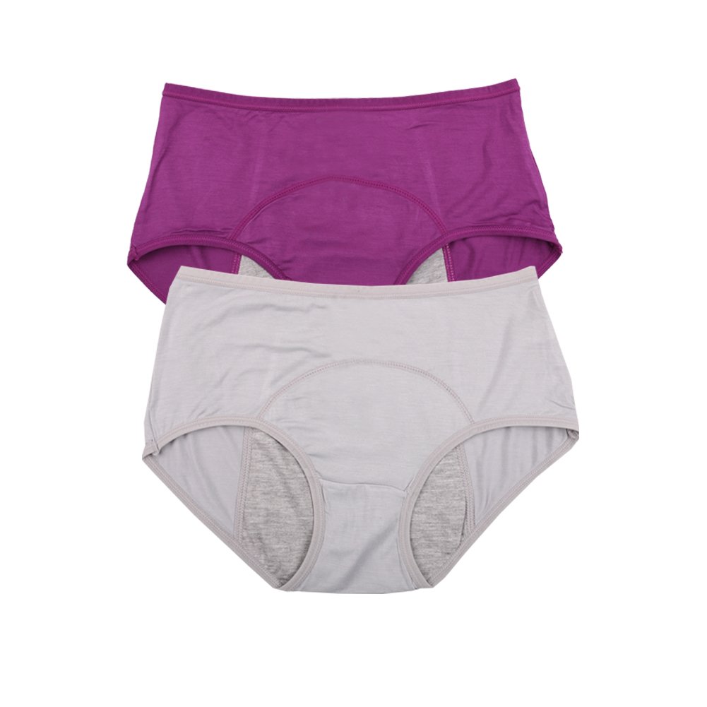 YOYI FASHION Bamboo Viscose Fiber Menstrual Period Leakproof Panties 2 Pack Size 16, Purple,Gray