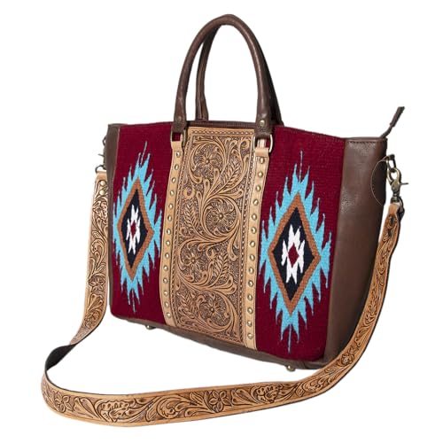 American Darling Tote Hand Tooled Saddle Blanket Genuine Leather Western Women Bag Handbag