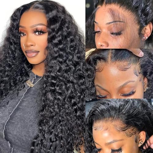 MMFZPHEIR 30Inch Water Wave Lace Front Wigs Human Hair 200