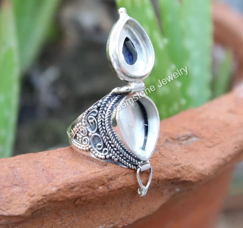 Lapis Lazuli Ring, Poison Box Ring, September Birthstone Ring, Teardrop Stone Ring, Blue Lapis ~ Gemstone Ring, Locket Ring, Openable Ring, Designer Poison Pill Box, Lapis Lazuli Jewelry