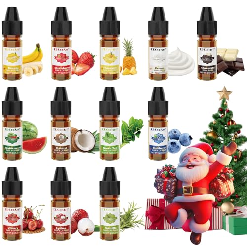 ERCorArt Flavour Drops - 12 Konzentrierte Lebensmittel Aromaöl, Flüssiger Lip Gloss Flavoring Oil für Getränke, Quark, Joghurt, Desserts, Kuchen - Backaroma- 6 ml