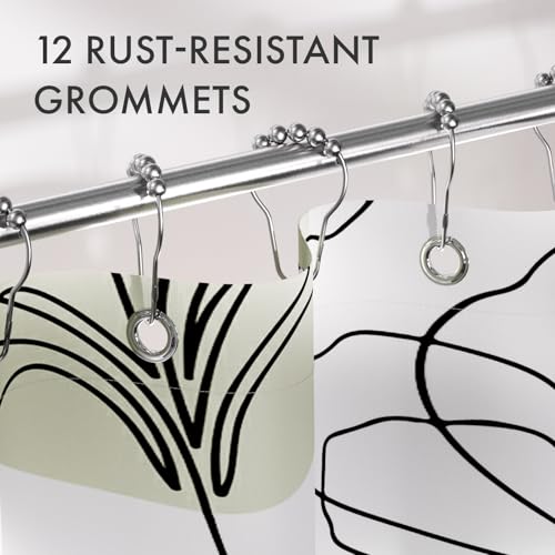 Image of AmazerBath Floral Shower Curtain, 72 inchx72 inch Washable Cloth Spring Black Ink Blooms Shower Curtain with 12 Metal Hooks, Farmhouse Fabric Rustic Colorful Flower Shower Curtain Set for Bathroom Decor